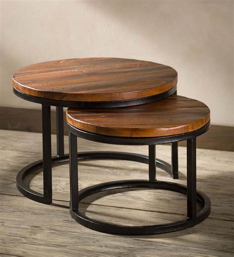 Reclaimed Wood Round Nesting Tables, Set of 2 | Accent Tables ...