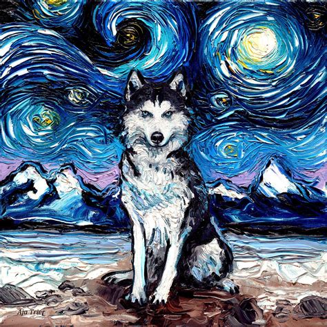 Siberian Husky Art Starry Night Art Print dog lover gift cute | Etsy