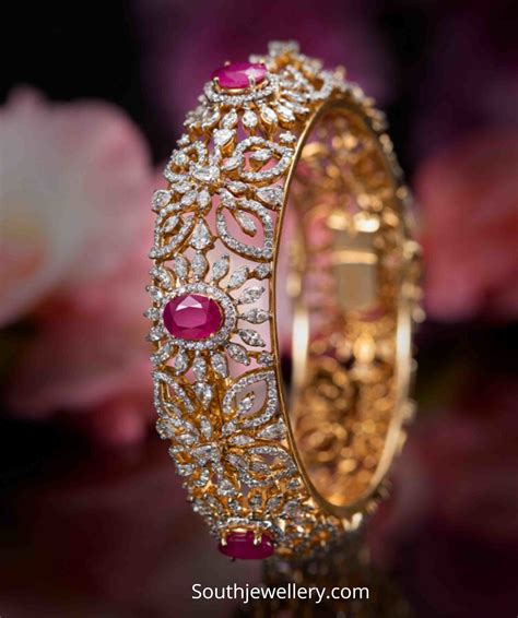 Diamond and ruby broad bangle - Indian Jewellery Designs