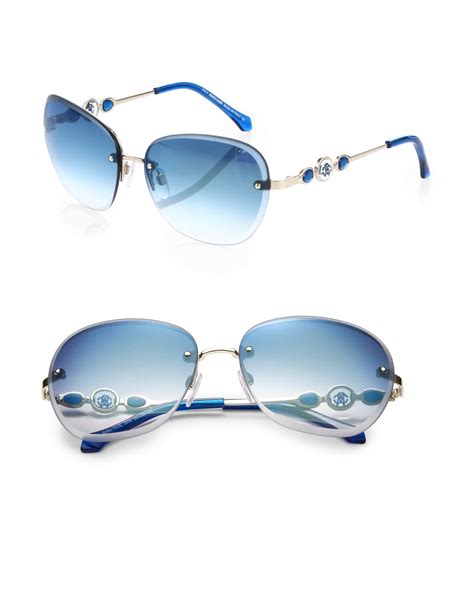 Roberto Cavalli Rimless Round Sunglasses in Blue | Lyst