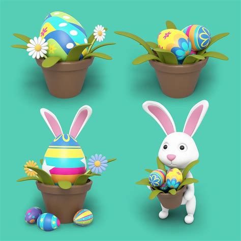 Premium PSD | Rabbit easter eggs elements