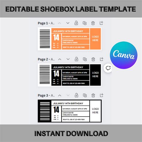 Shoebox Label Template, Shoe Box Label, Label Template, Label, Favor Box Label, Printable ...