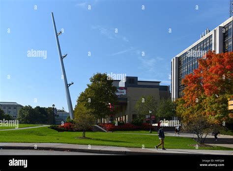 USA Pittsburgh PA Pennsylvania university campus of Carnegie Mellon fall with art piece "Walking ...