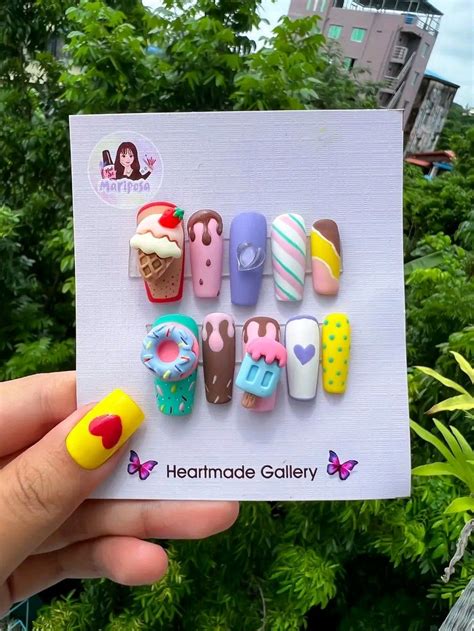 Cute Summer Nail Designs, Cute Summer Nails, Pretty Gel Nails, Cute Nails, Ice Cream Nails, Food ...