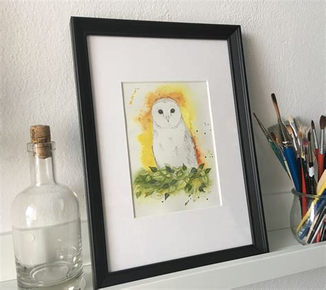 Original Artwork White Barn Owl Drawing Watercolor Painting - Etsy