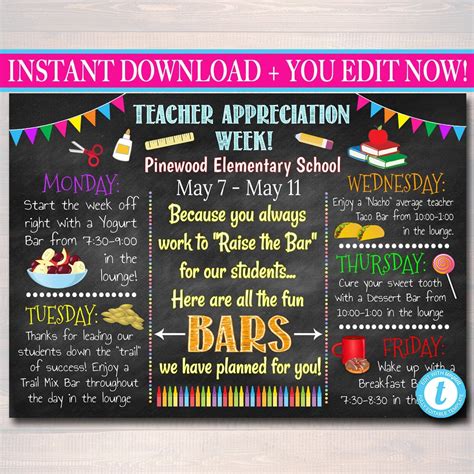 EDITABLE Teacher Appreciation Week Itinerary Poster, Digital File, Appreciation Week Schedule ...