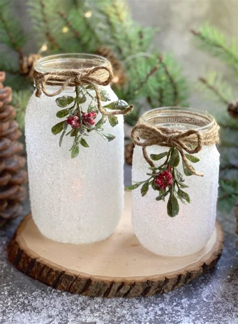 DIY Christmas Craft: Snowy Mason Jar Tea Light Holders