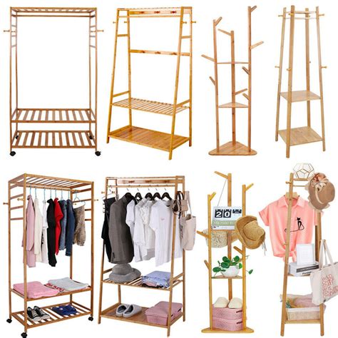 Wooden Clothes Rail Bedroom Coat Stand Home Shop Dress Hat Hanging ...