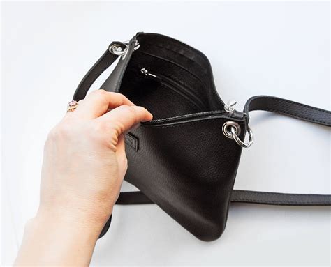 Black Leather Crossbody Bag With Zipper Pocket Black Leather - Etsy