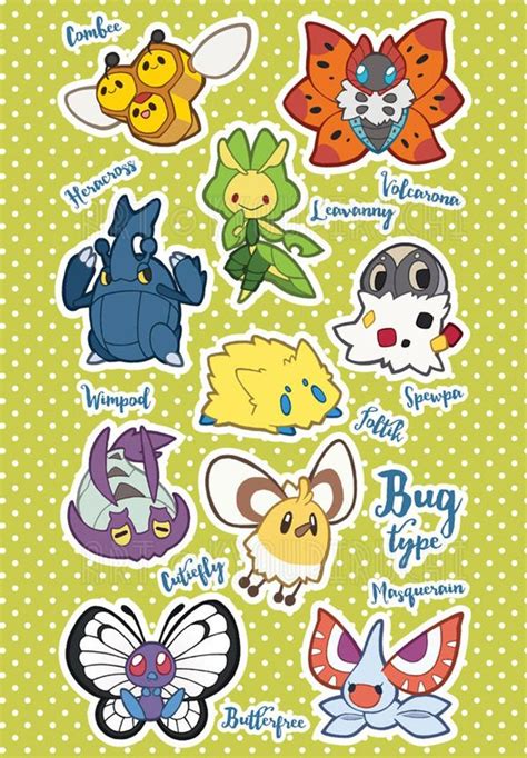 Bug Type Pokemon Sticker Sheet Pokemon Type Series - Etsy | Pokemon ...