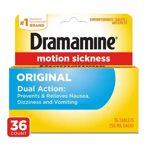 Dramamine Original Formula Motion Sickness Relief Tablets For Nausea, Dizziness & Vomiting ...