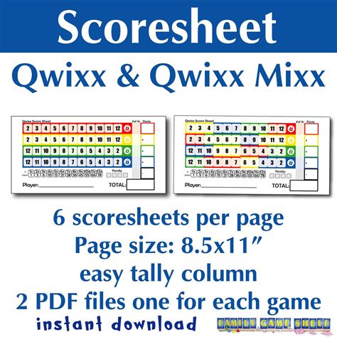 Printable Qwixx and Qwixx Mixx Dice Game Scoresheet Bundle, Qwixx Score Sheets, Qwixx Score Pads ...