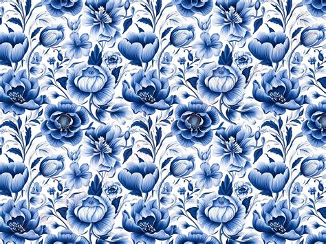 Floral Delft Blue Seamless Patterns 20 Blue & White Jpgs, 12x12 Inches ...