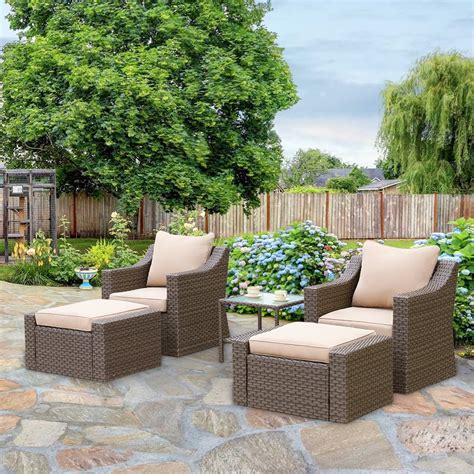 5 Piece Outdoor Patio Furniture Sets with Ottomans, All Weather PE ...