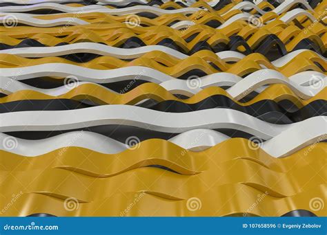 Abstract 3D Rendering of Black, White and Yellow Sine Waves Stock ...