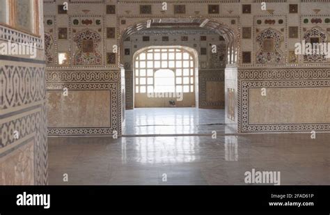 Interior of the Sheesh Mahal in the Amer Fort, India Stock Video ...