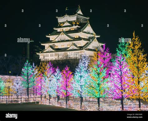 Illumination and Osaka castle, Osaka Castle Super Illumination Stock ...