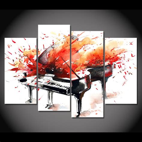 Colorful Piano Abstract Art Music Framed 4 Piece Canvas Wall Art Paint – Buy Canvas Wall Art ...