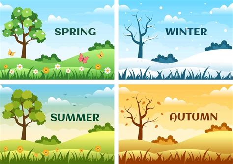 Scenery of the Four Seasons of Nature with Landscape Spring, Summer, Autumn and Winter in ...