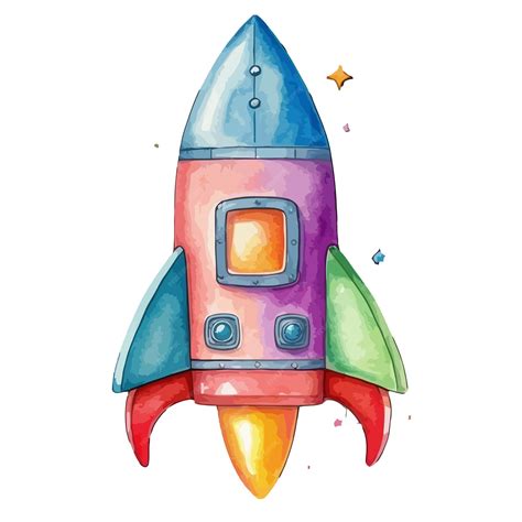 Premium Vector | Watercolour painting of a cute colourful spaceship vector