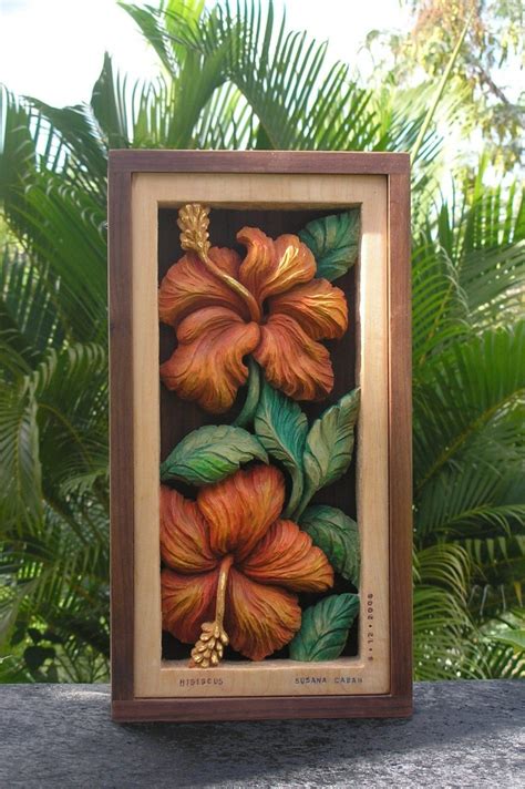 HIBISCUS FLOWER Wood Carving Hand Carved Floral Design Wall