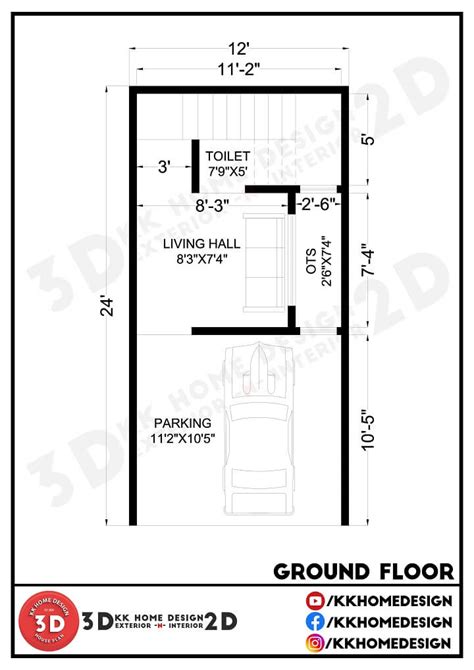 12x24 Feet Small House Plan With Car Parking || 288 sqft || 32 Gaj ...