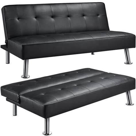 Easyfashion Convertible Black Faux Leather Futon Sofa Bed, Black - Walmart.com - Walmart.com