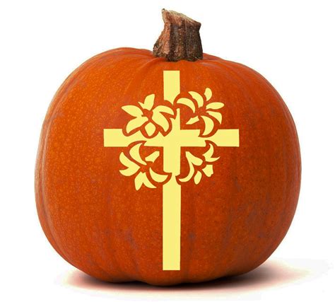 Christian Cross with Lilies - Pumpkin Glow