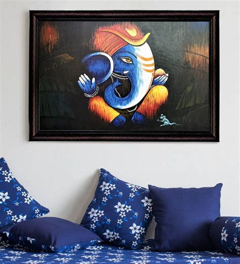 Buy Multicolour Canvas Modern Ganesh Ji Oil Painting by Gallery99 Online - Spiritual Paintings ...