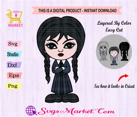 Wednesday addams Svg, Jenna Ortega, Addams Family svg, png, dxf Instant Download for Silhouette ...