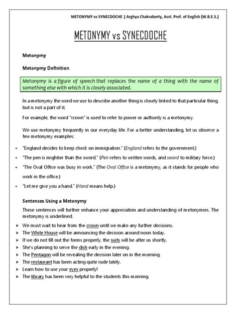 Metonymy Vs Synecdoche | PDF