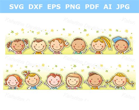 Border Frame With 12 Happy Cartoon Kids Faces Clipart | lupon.gov.ph