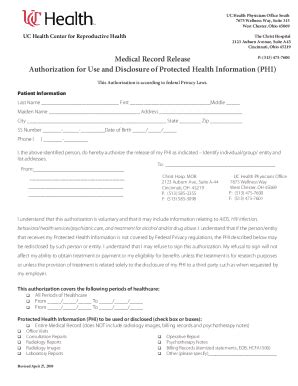 2010 Form OH UC Health Center for Reproductive Health Medical Records Release Fill Online ...