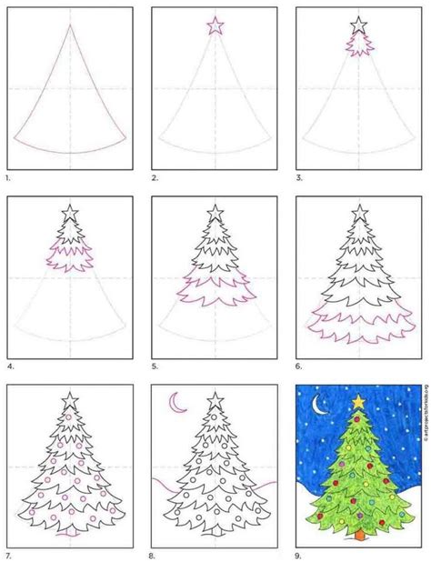 Easy How to Draw a Christmas Tree Tutorial Video and Christmas Tree ...