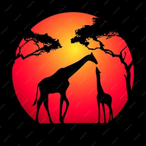 Premium Vector | Silhouette mom and baby giraffes