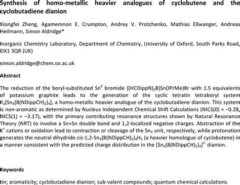 Synthesis of homo-metallic heavier analogues of cyclobutene and the ...