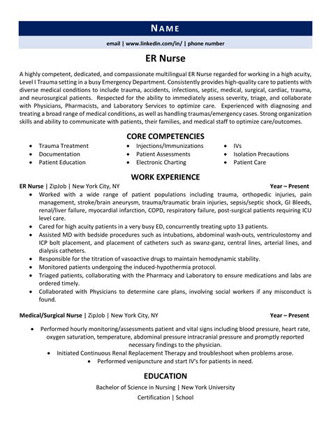 Emergency Room (ER) Nurse Resume Example, Tips & Tricks | ZipJob