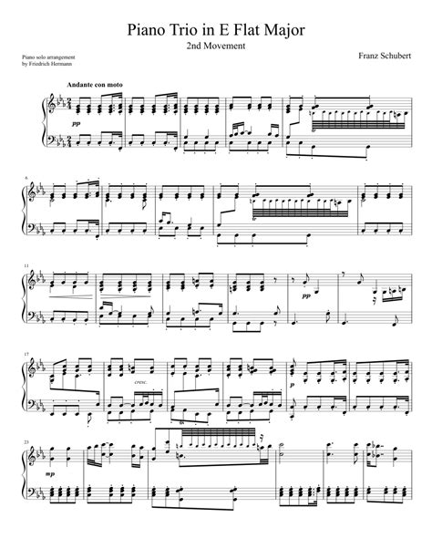 Schubert Piano Trio in E Flat Major 2nd Movement (Piano solo) sheet music for Piano download ...