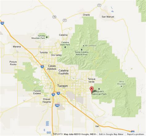 Map of Saguaro National Park in Tucson