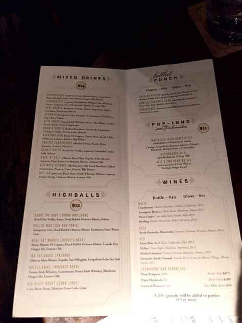 Menu at The Dead Rabbit pub & bar, New York City