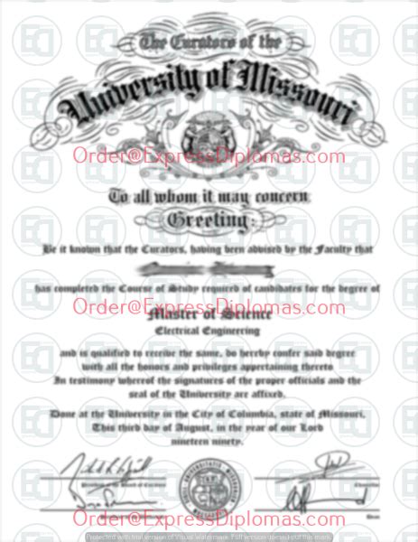 University of Missouri Degree Diploma Certificate - Express Diplomas