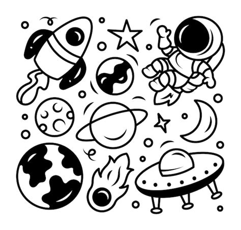 Premium Vector | Black and white space doodles