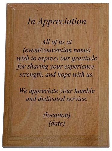 Appreciation Award Plaque Wording