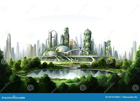 Futuristic City Sketch Drawing. Sustainable, Green Energy Concept ...