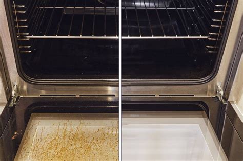 Dirty and clean oven, before and after cleaning and washing the stove glass. Washed grease on ...