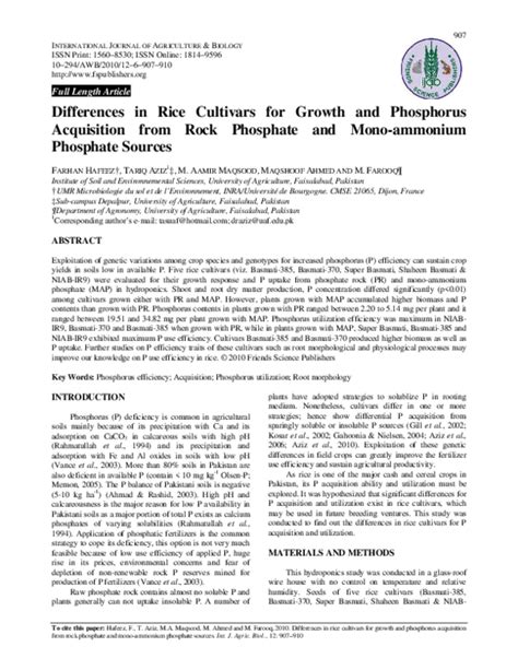 (PDF) Differences in Rice Cultivars for Growth and Phosphorus ...