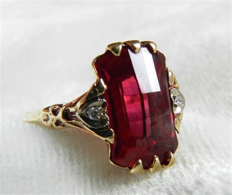 Art Deco Ring Ruby Ring 1920s Lab Grown Ruby Antique Ruby Fancy Checkerboard Cut Engagement Ring ...