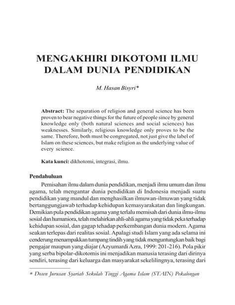 mengakhiri dikotomi ilmu dalam dunia pendidikan