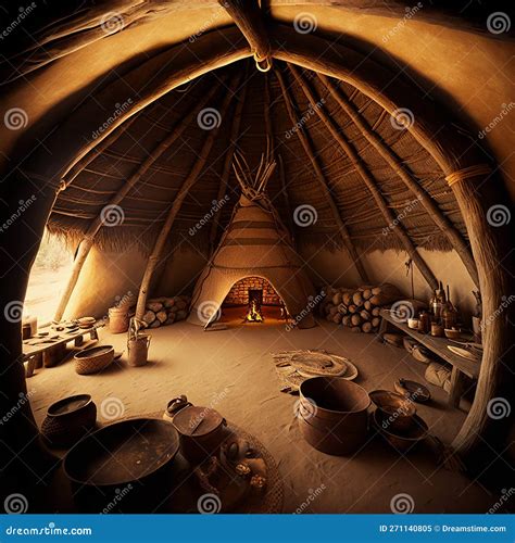 Interior of Wigwam, an Old Retro North Indian Dwelling Built from Twigs and Animal Skins. Stock ...