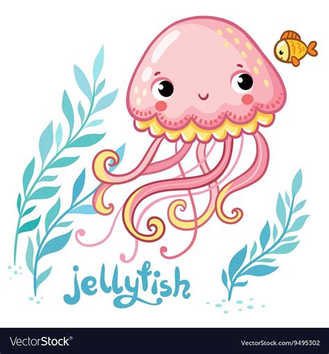 Cute cartoon Jellyfish in Royalty Free Vector Image | Jellyfish ...